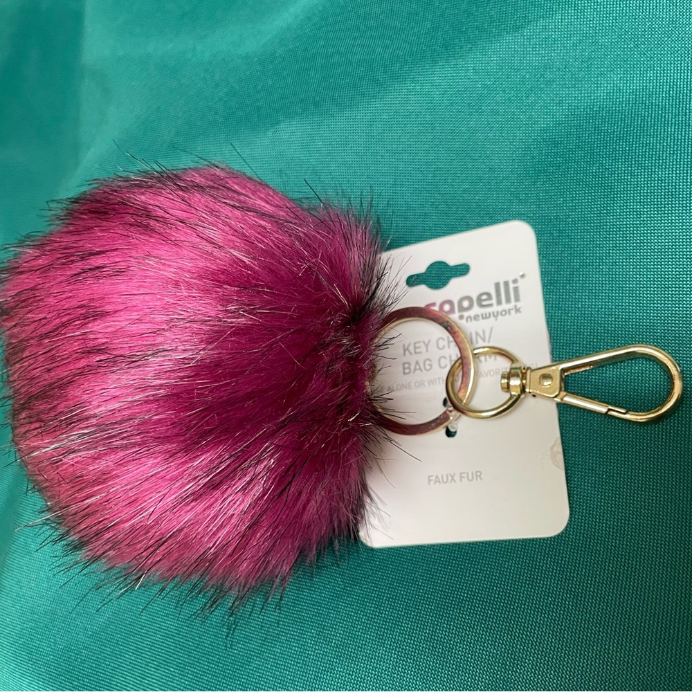 POM POM Magenta Faux Fur Bag Charm - Picture 2 of 5